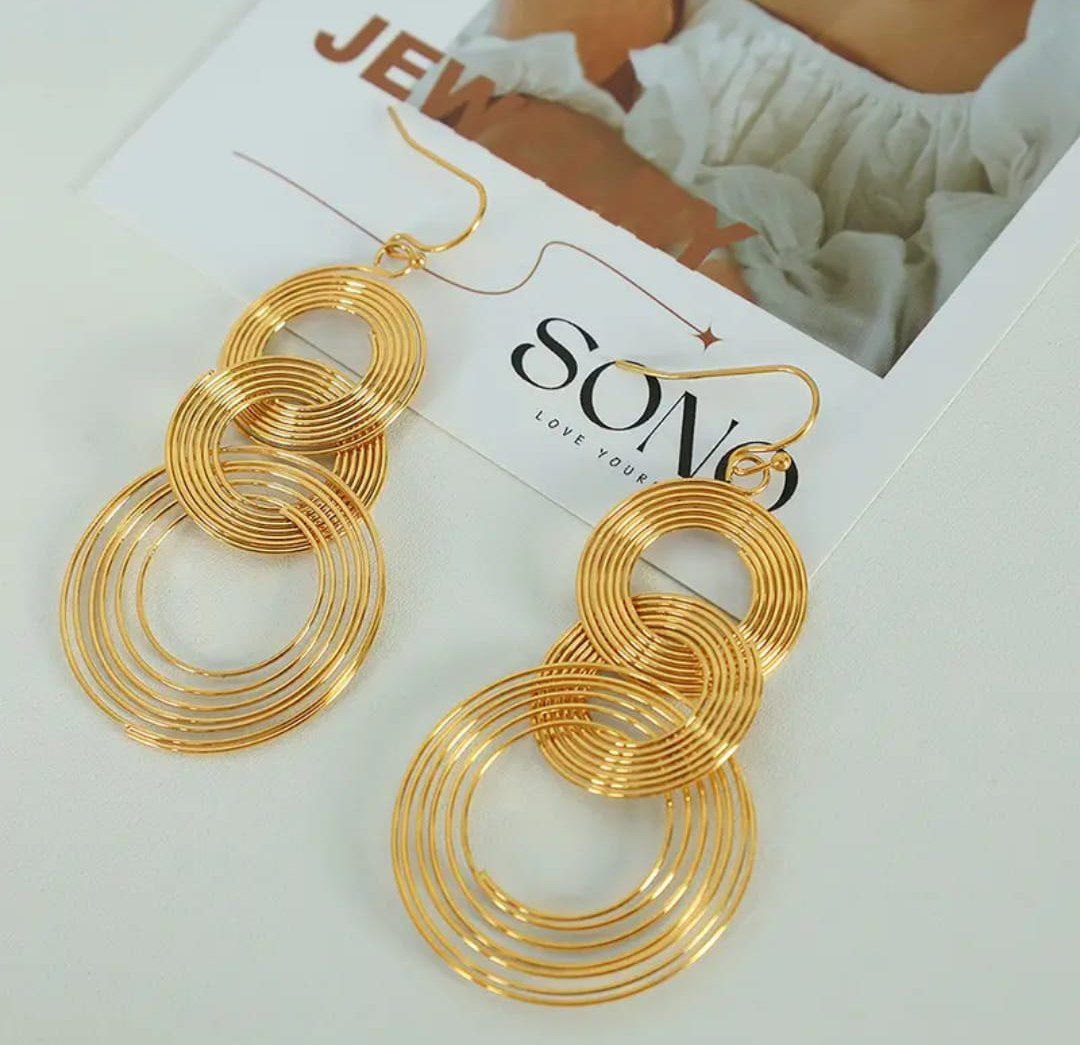 Korean Style Multi Circle Gold Drop Earrings for Women