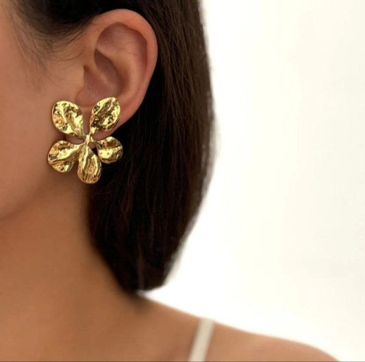 Golden Textured Floral Anti Tarnish Earrings for Women