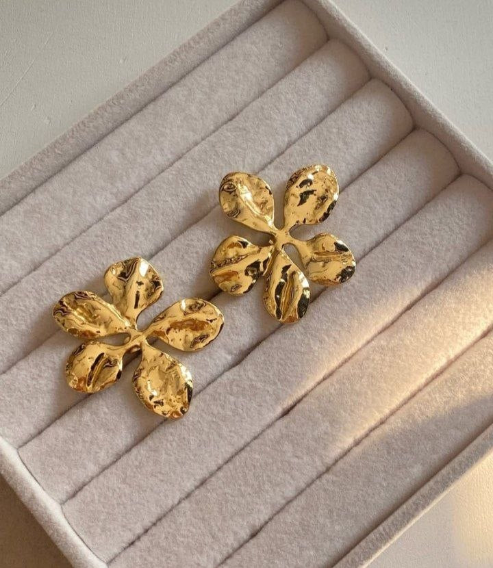 Golden Textured Floral Anti Tarnish Earrings for Women