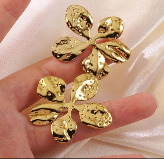 Golden Textured Floral Anti Tarnish Earrings for Women