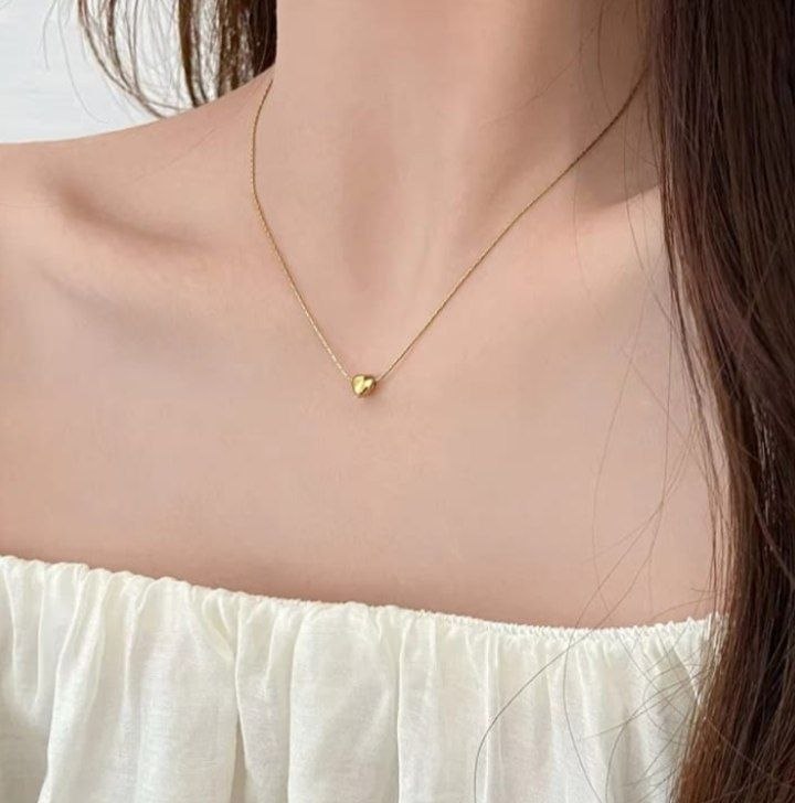 Anti Tarnish Gold-Tone Cute Mini Heart Necklace