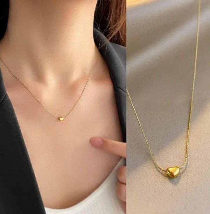 Anti Tarnish Gold-Tone Cute Mini Heart Necklace