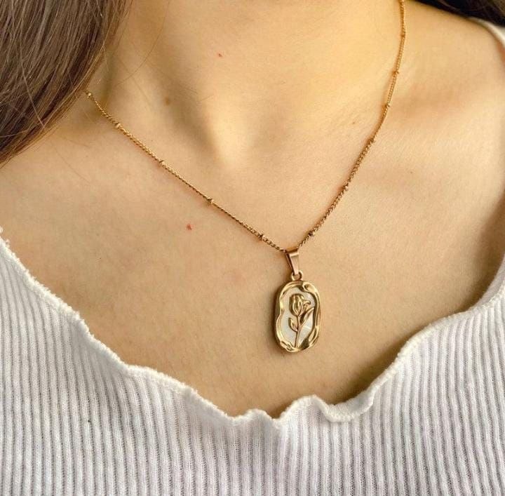 White Enamel Rose Pendant Necklace for Women