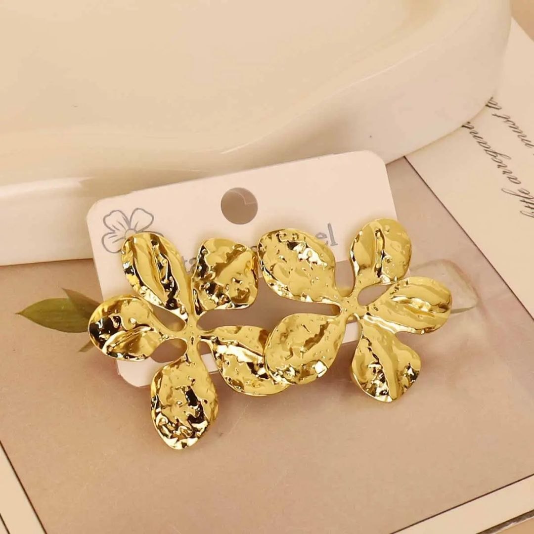 Golden Textured Floral Anti Tarnish Earrings for Women