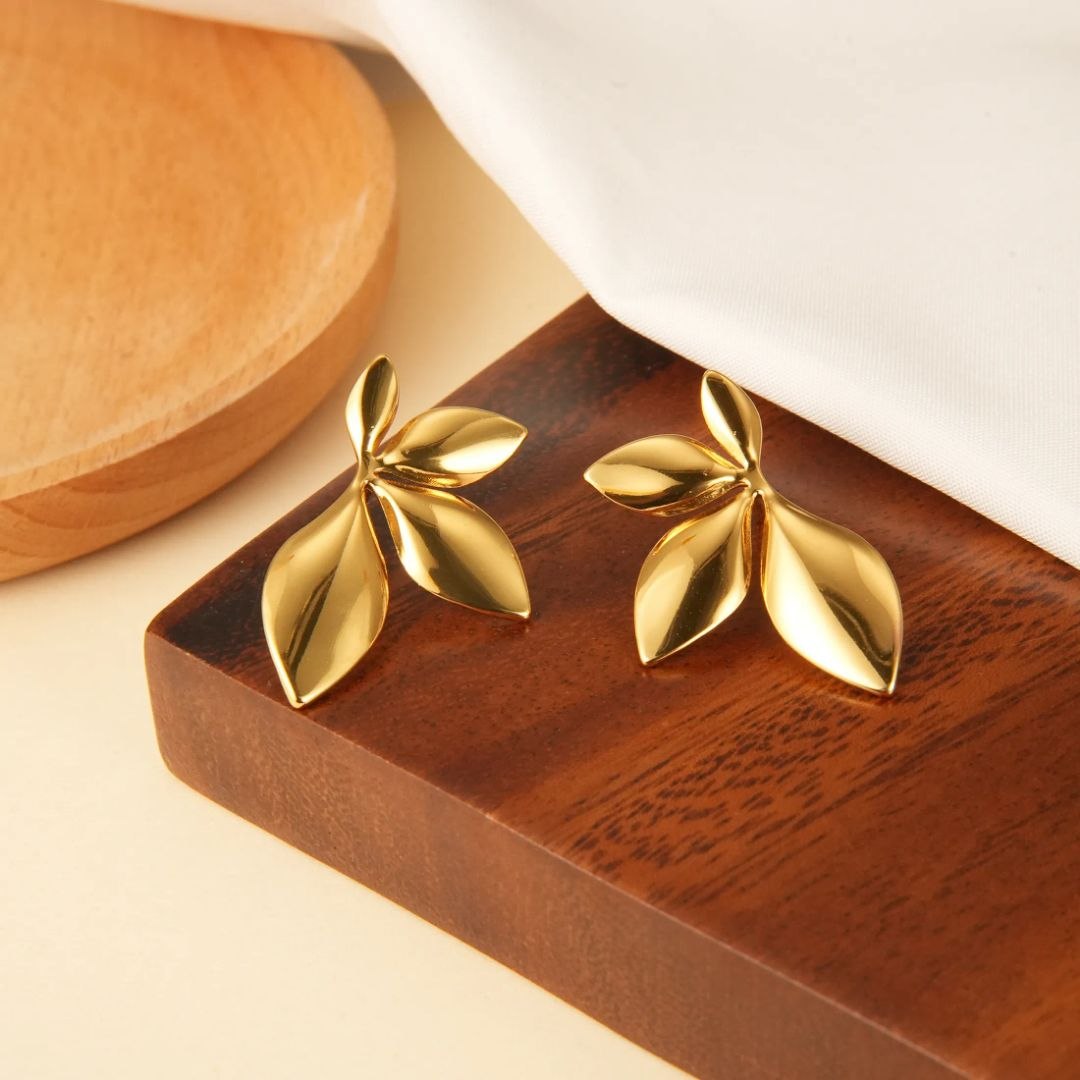Golden Leaf Drop Anti Tarnish Earrings for Women