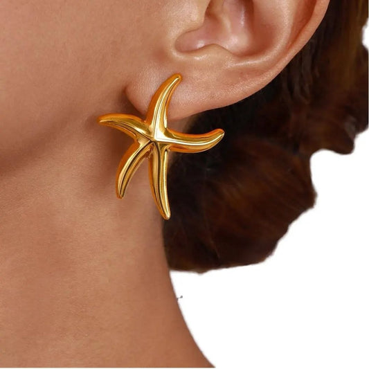 Golden Starfish Anti Tarnish Earrings for Women