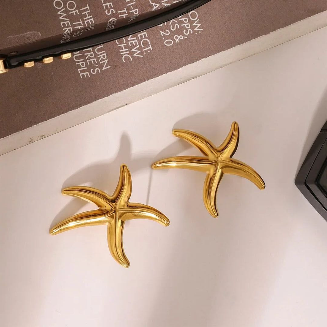 Golden Starfish Anti Tarnish Earrings for Women