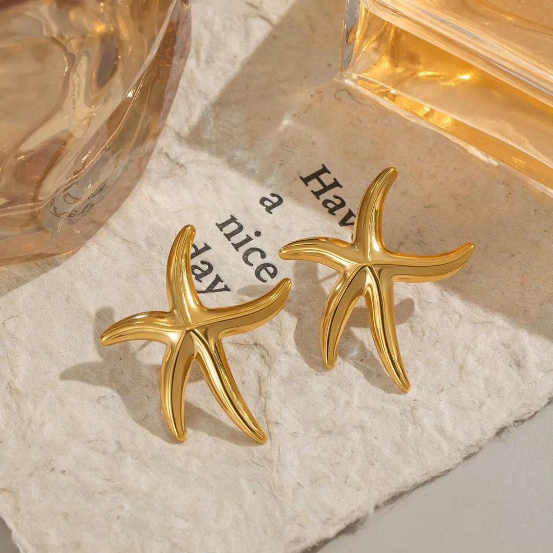 Golden Starfish Anti Tarnish Earrings for Women