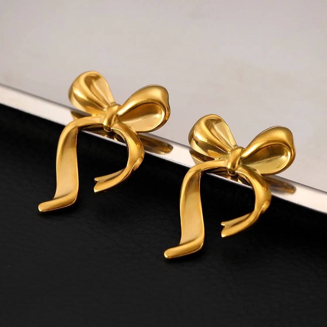 Golden Bow Knot Anti Tarnish Earrings for Women