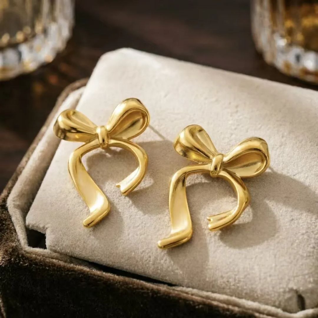 Golden Bow Knot Anti Tarnish Earrings for Women