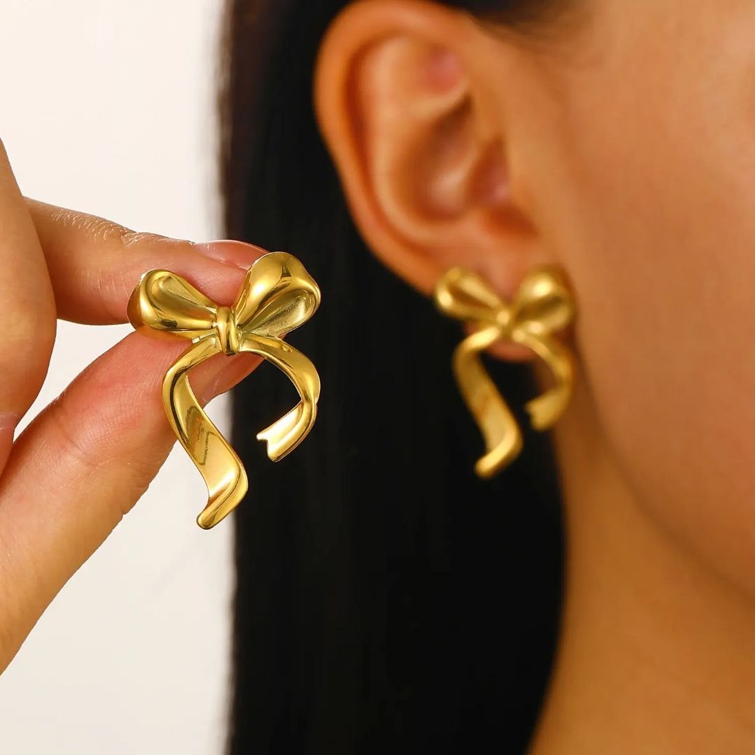 Golden Bow Knot Anti Tarnish Earrings for Women