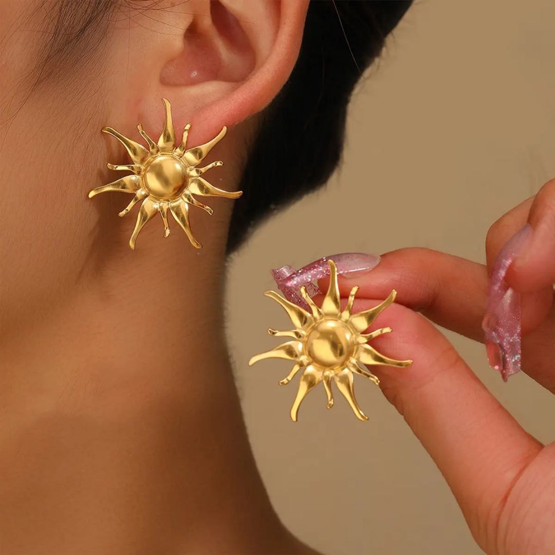 Golden Sunburst Anti Tarnish Earrings for Women