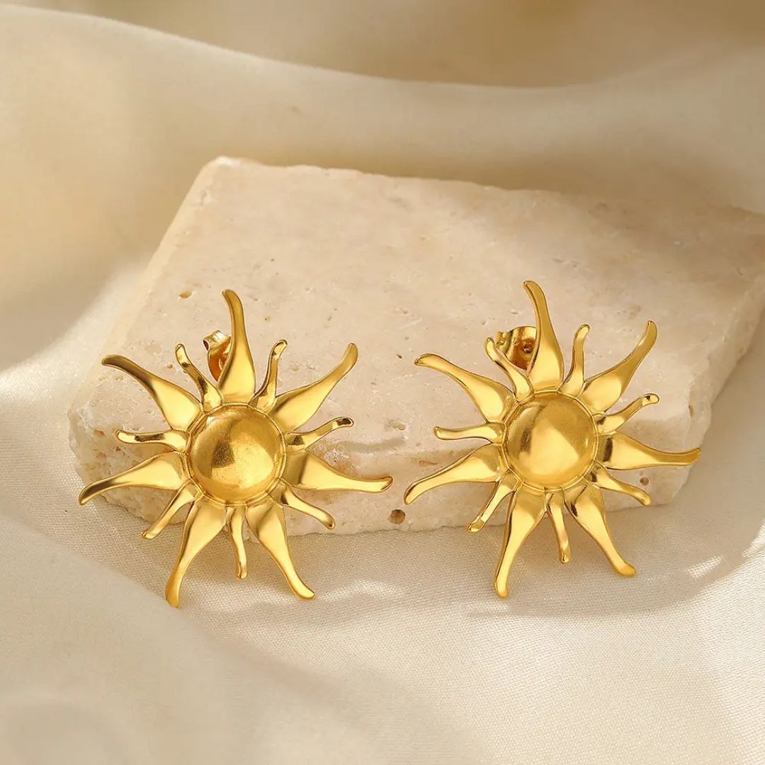 Golden Sunburst Anti Tarnish Earrings for Women