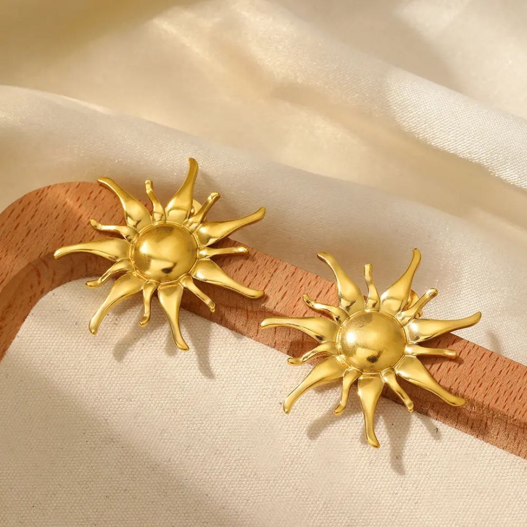 Golden Sunburst Anti Tarnish Earrings for Women