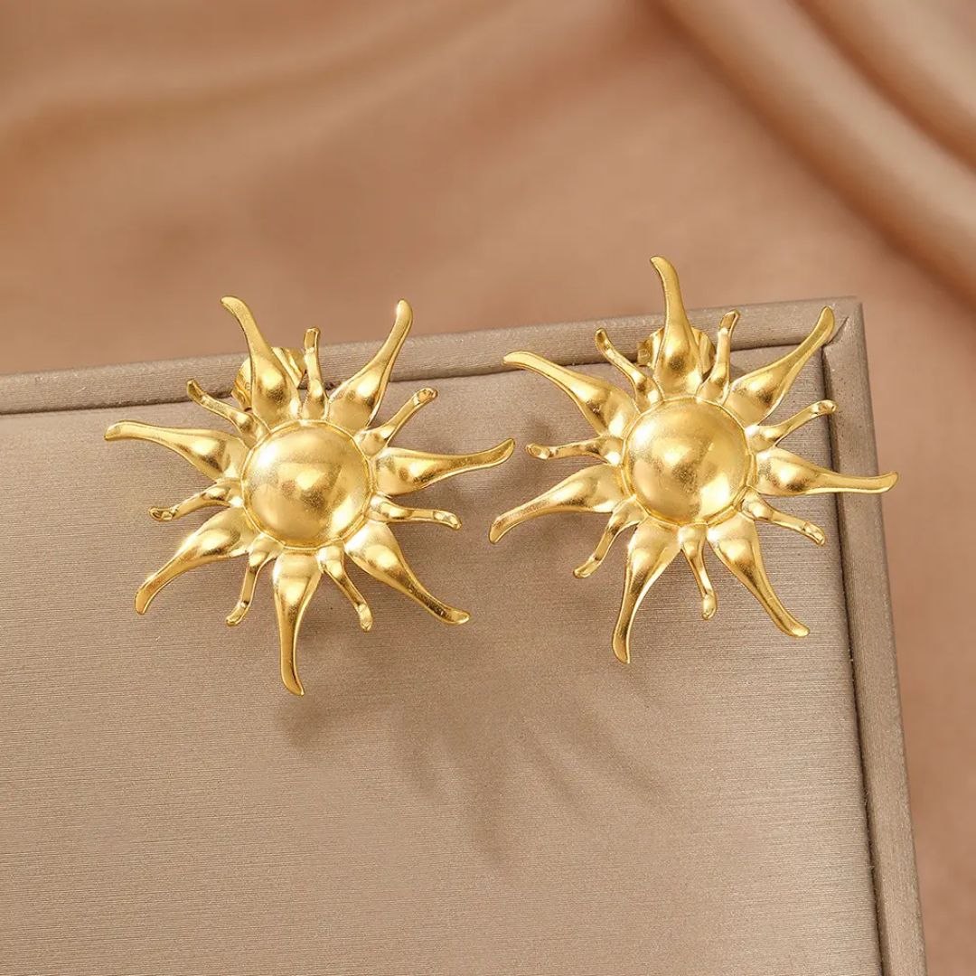 Golden Sunburst Anti Tarnish Earrings for Women