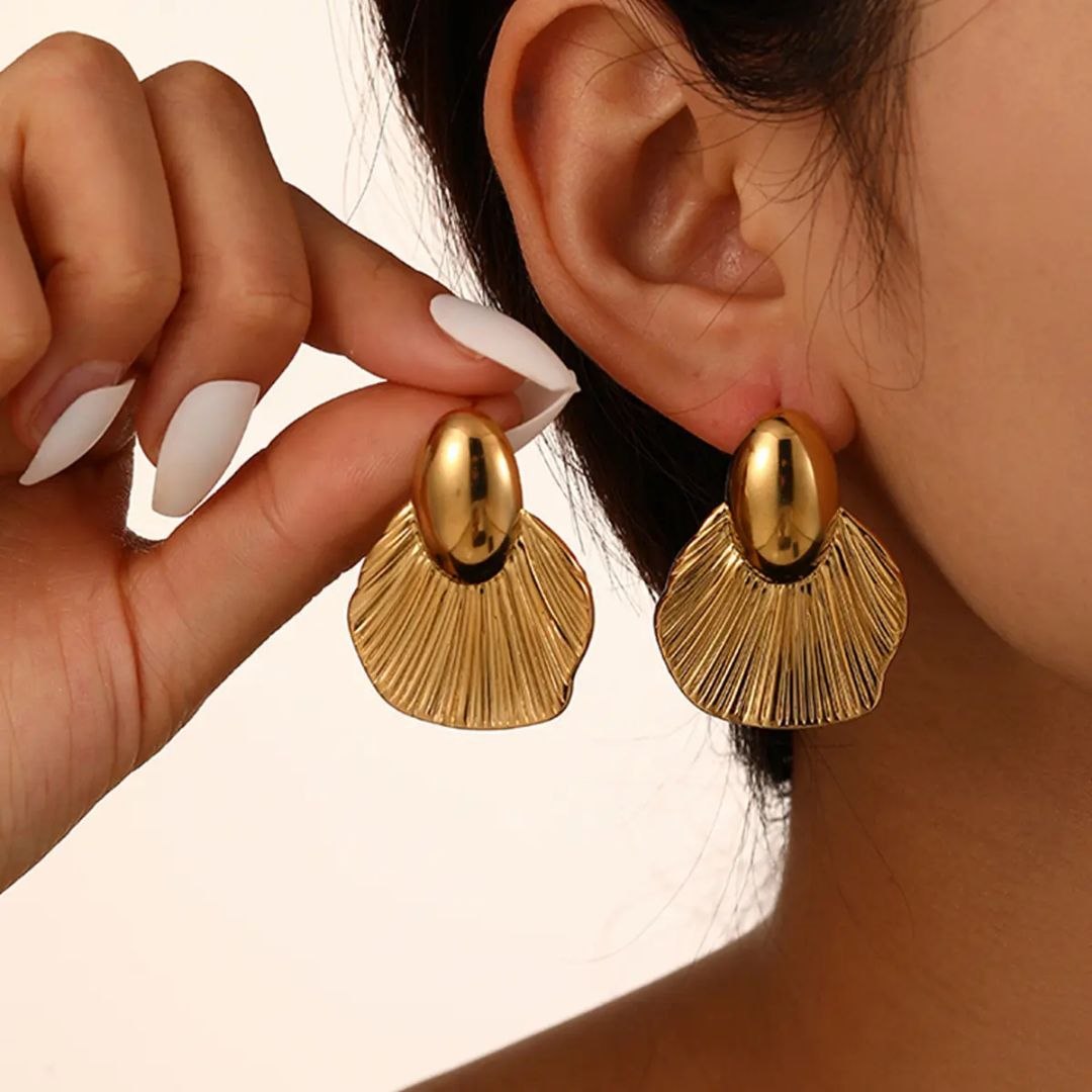 Golden Layered Shell Anti Tarnish Earrings for Women