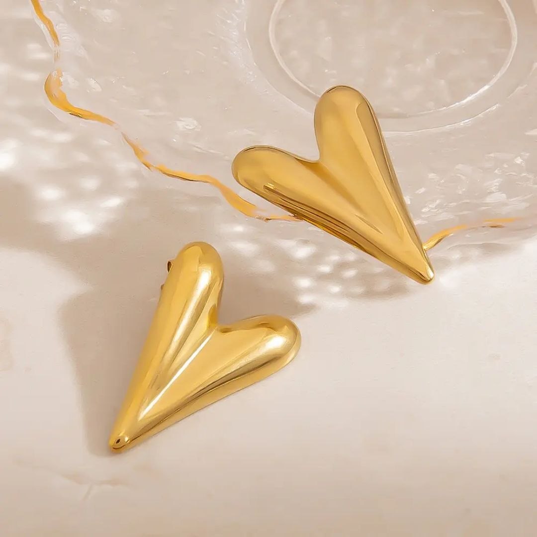 Golden V Shape Heart Anti Tarnish Earrings for Women