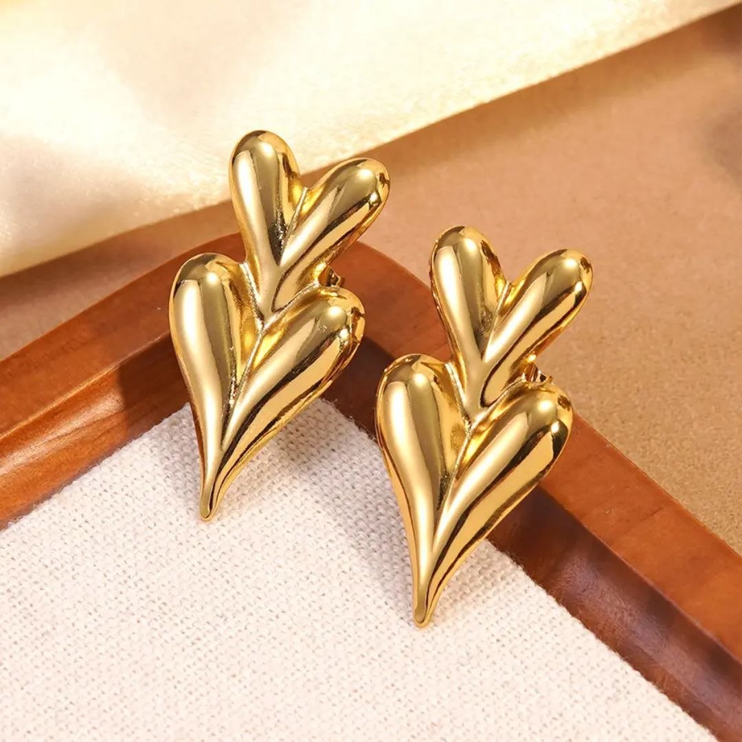 Golden Double Heart Anti Tarnish Earrings for Women