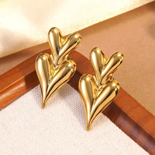 Golden Double Heart Anti Tarnish Earrings for Women
