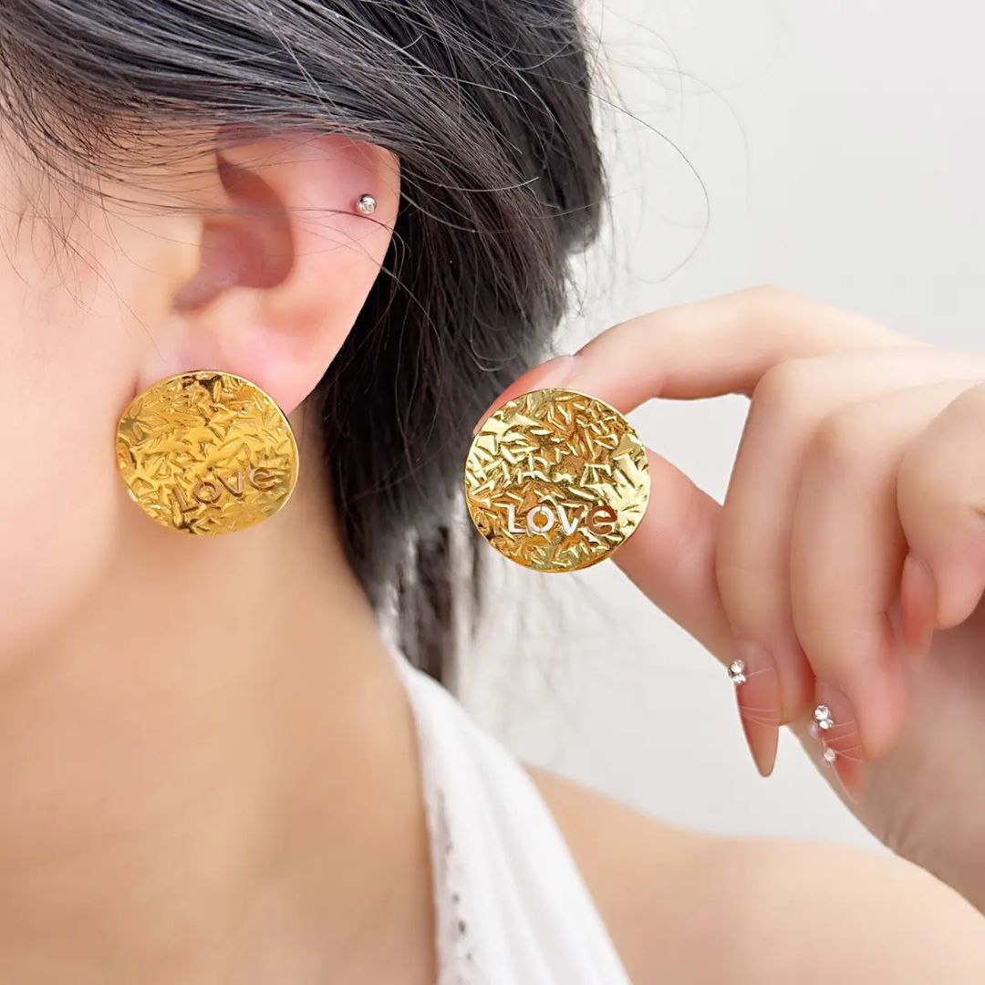 Golden Love Textured Anti Tarnish Earrings for Women