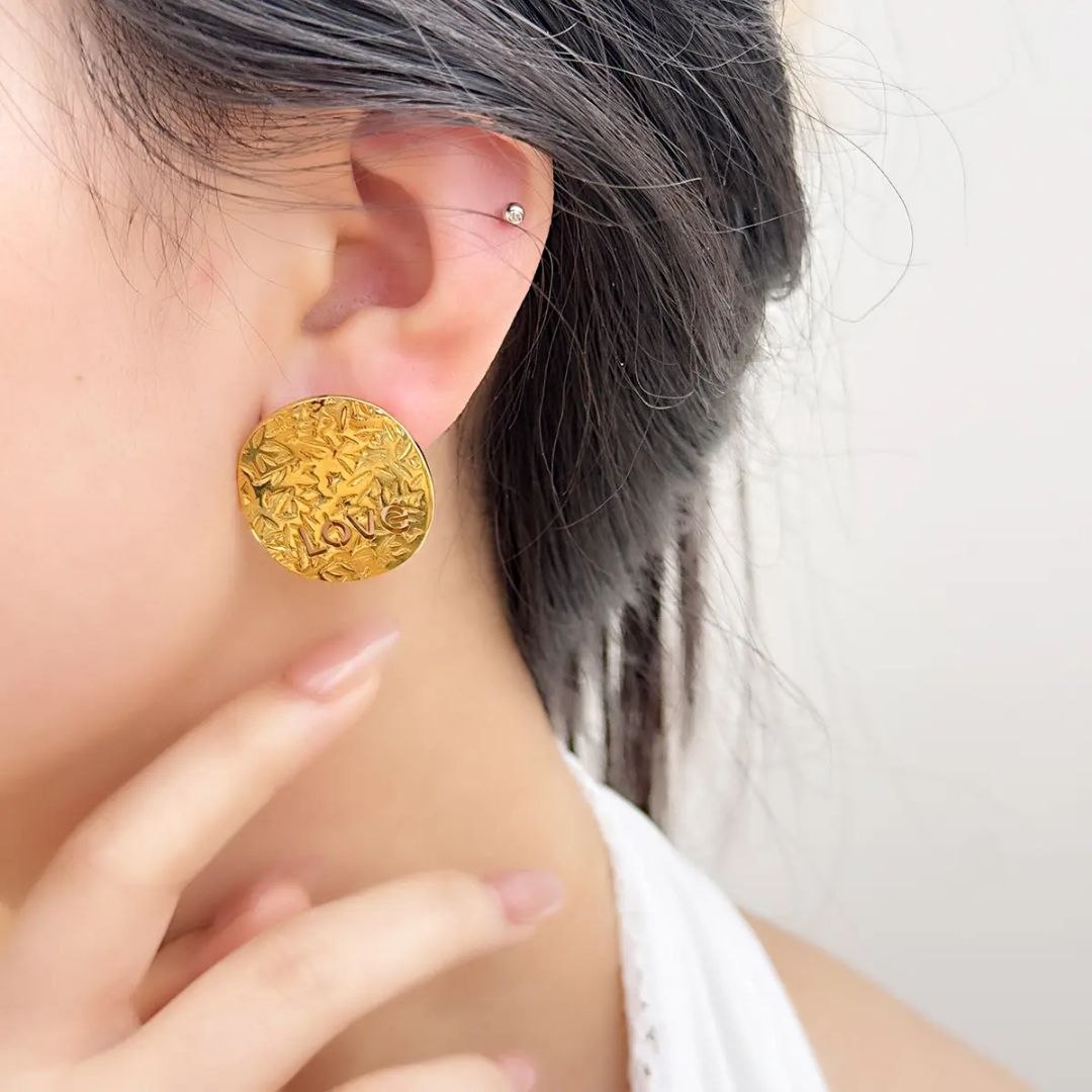 Golden Love Textured Anti Tarnish Earrings for Women