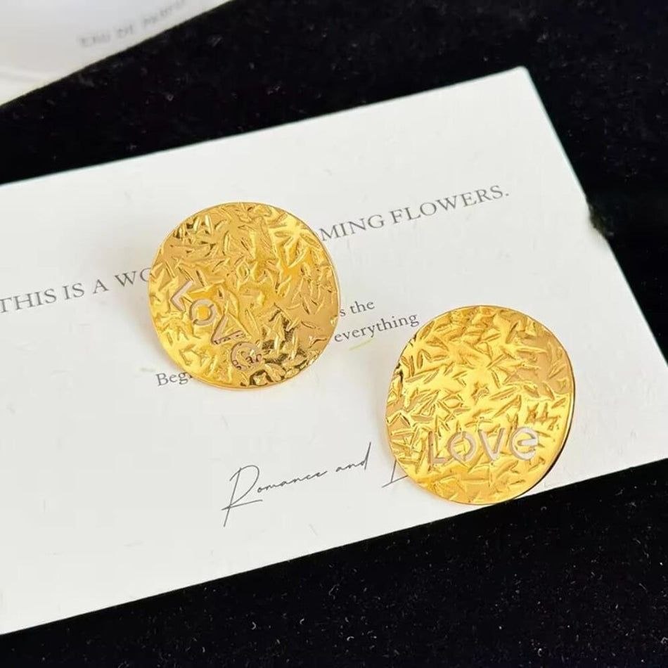 Golden Love Textured Anti Tarnish Earrings for Women