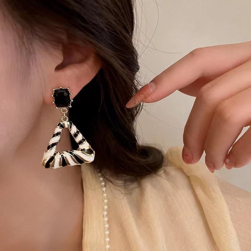 Korean Zebra Pattern Triangle Earrings