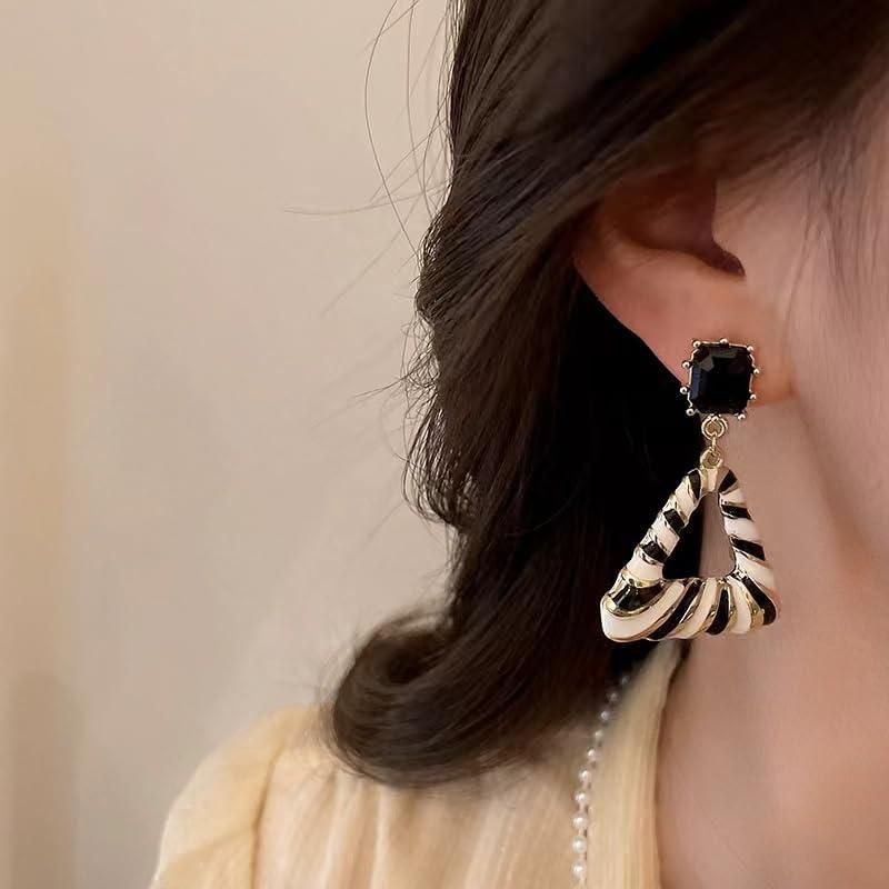 Korean Zebra Pattern Triangle Earrings