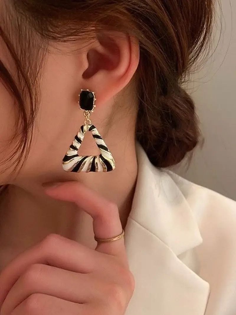 Korean Zebra Pattern Triangle Earrings