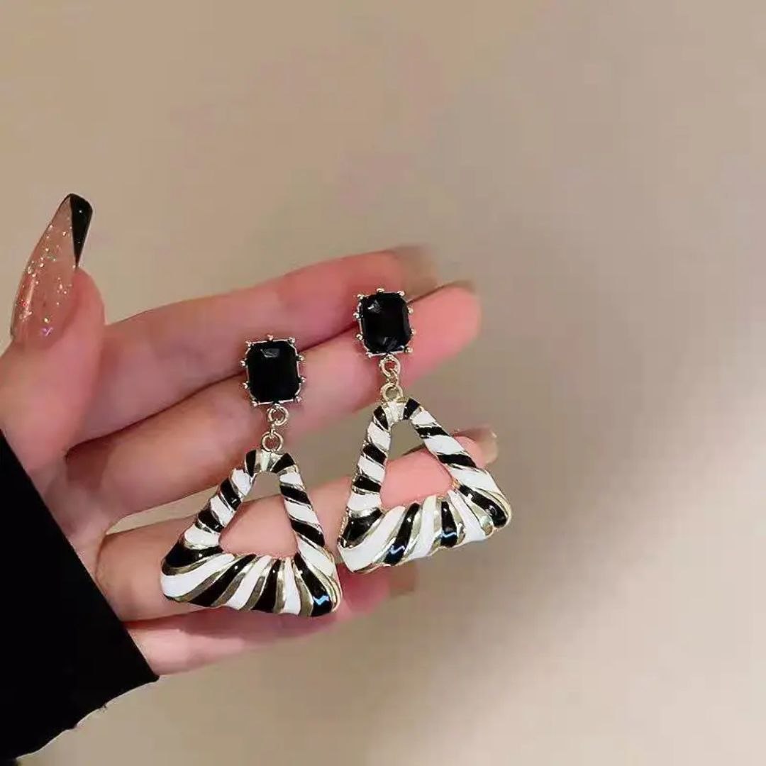 Korean Zebra Pattern Triangle Earrings