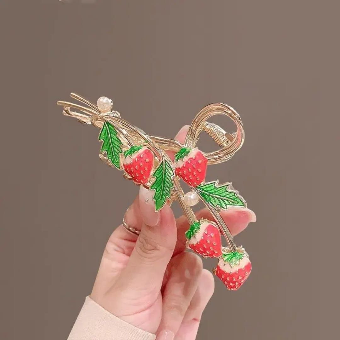 Korean Metal Strawberry Floral Hair  Clutcher