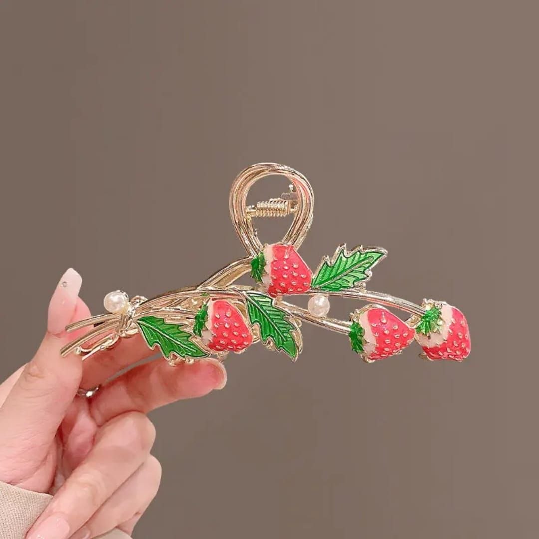 Korean Metal Strawberry Floral Hair  Clutcher