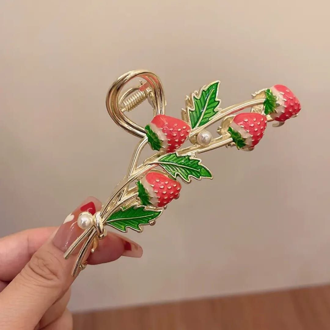 Korean Metal Strawberry Floral Hair  Clutcher