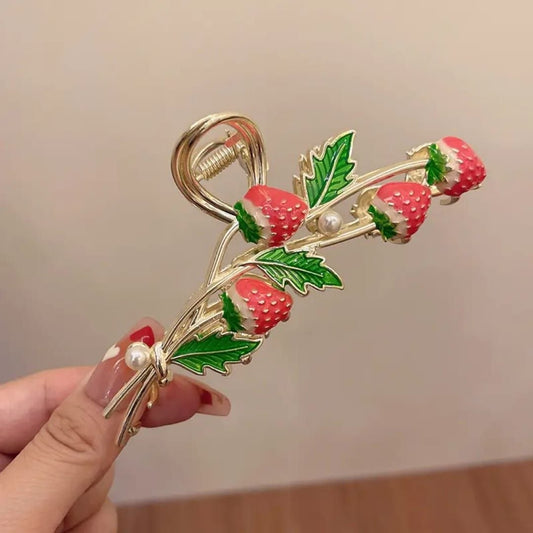 Korean Metal Strawberry Floral Hair  Clutcher