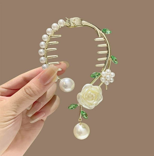 Korean Metal Pearl Floral Hair Comb Clutcher
