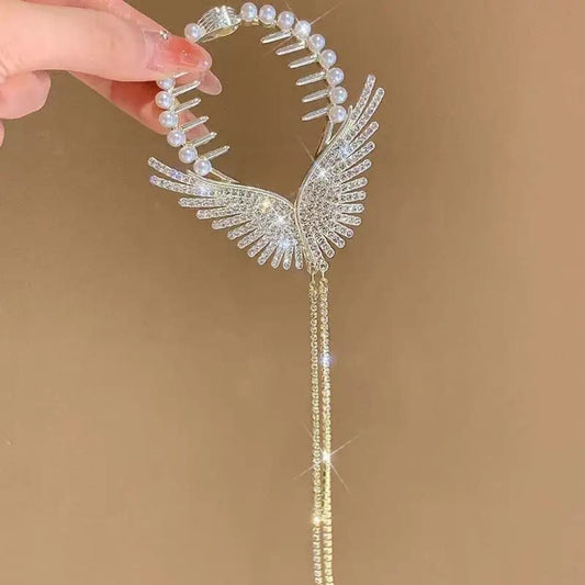 Korean Metal Angel Wing Pearl Hair Clutcher