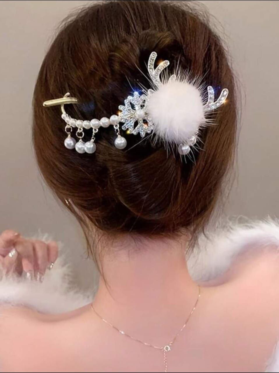 Korean Metal Pearl Crystal Fur Hair Clip
