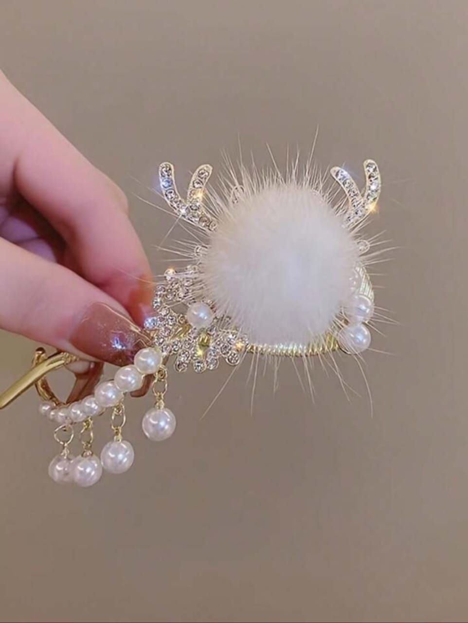 Korean Metal Pearl Crystal Fur Hair Clip