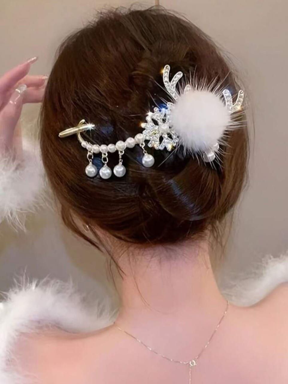 Korean Metal Pearl Crystal Fur Hair Clip
