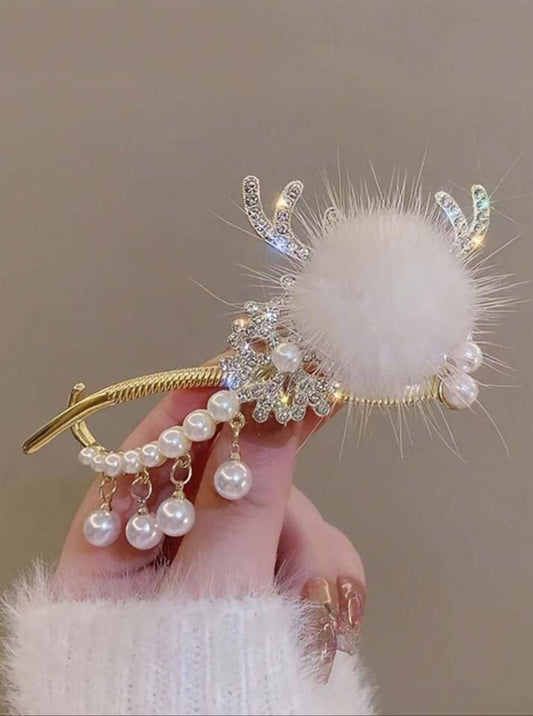 Korean Metal Pearl Crystal Fur Hair Clip