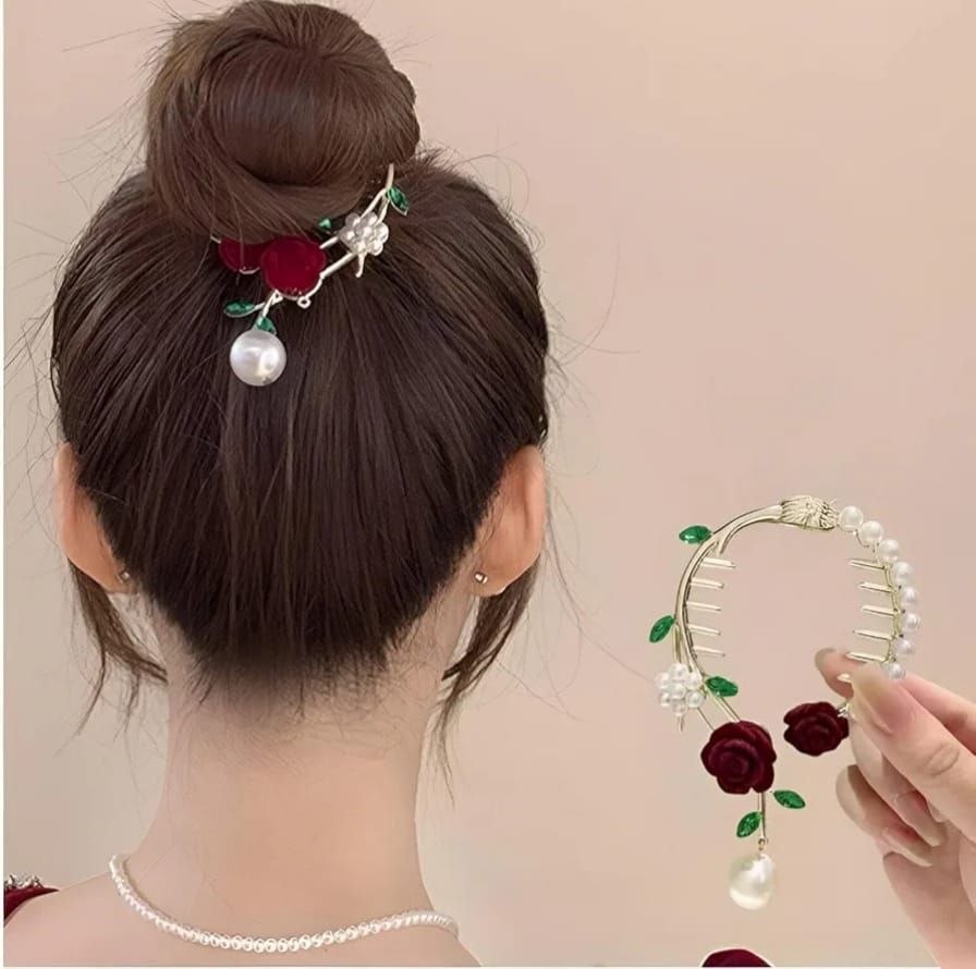 Korean Metal Korean Rose Pearl Hair Comb Clutcher