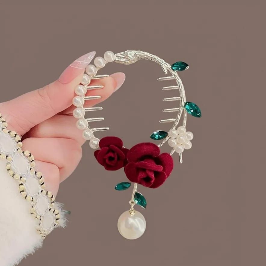 Korean Metal Korean Rose Pearl Hair Comb Clutcher