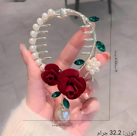 Korean Metal Korean Rose Pearl Hair Comb Clutcher