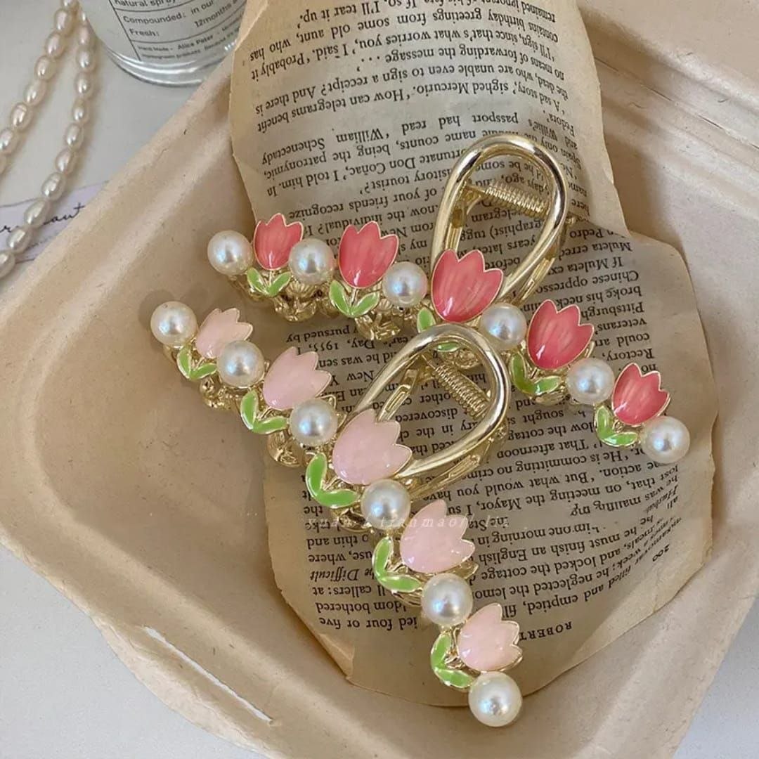 Korean Metal Tulip Pearl Hair Clutcher