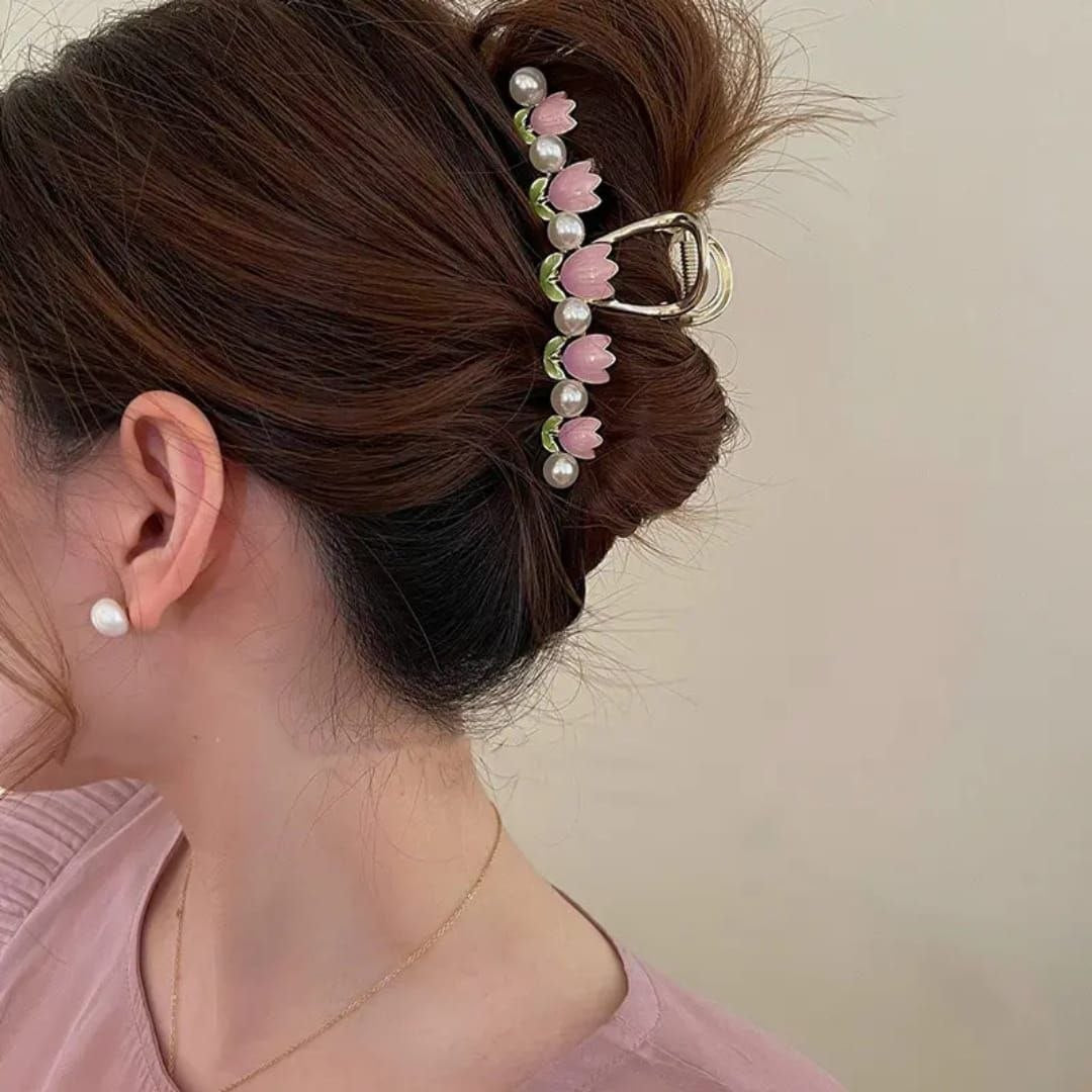 Korean Metal Tulip Pearl Hair Clutcher
