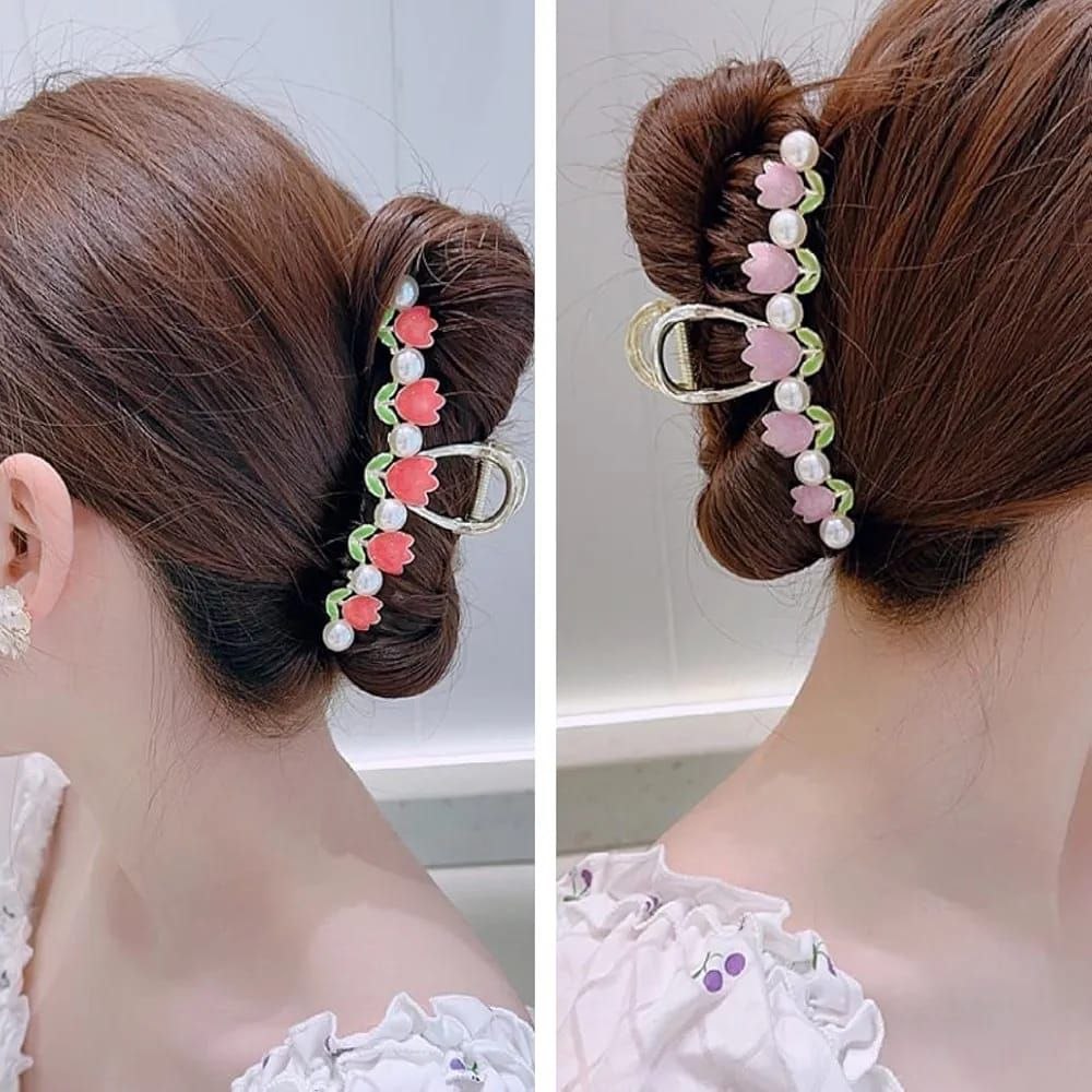 Korean Metal Tulip Pearl Hair Clutcher