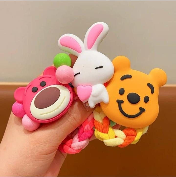 Korean Cartoon Kids Hair Rubber Band Combo (Pack of 12)
