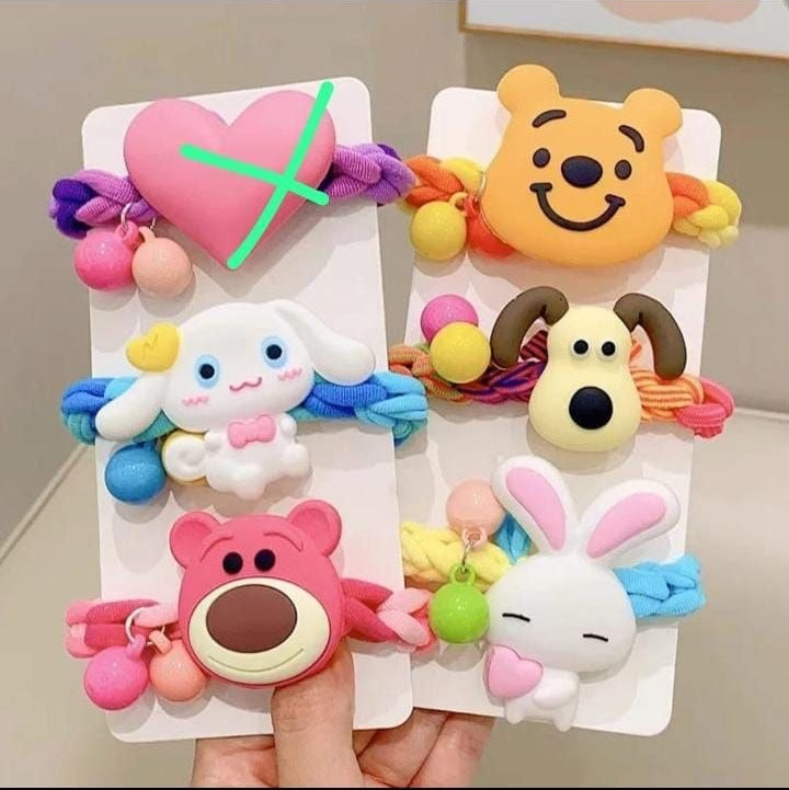 Korean Cartoon Kids Hair Rubber Band Combo (Pack of 12)