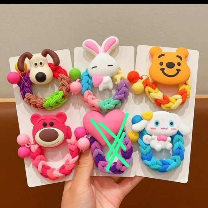 Korean Cartoon Kids Hair Rubber Band Combo (Pack of 12)