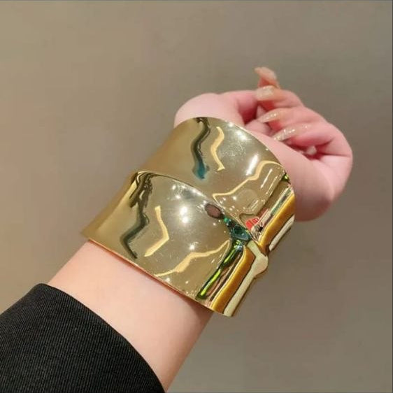 Designer Broad Gold Hand Cuff Kada
